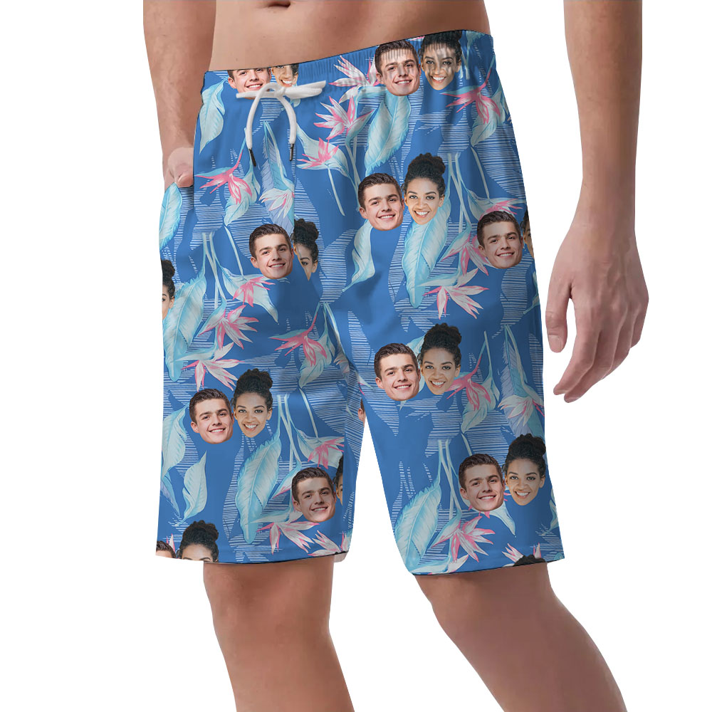 Men's Casual Shorts With 1-5 Faces And Blue Tropical Print