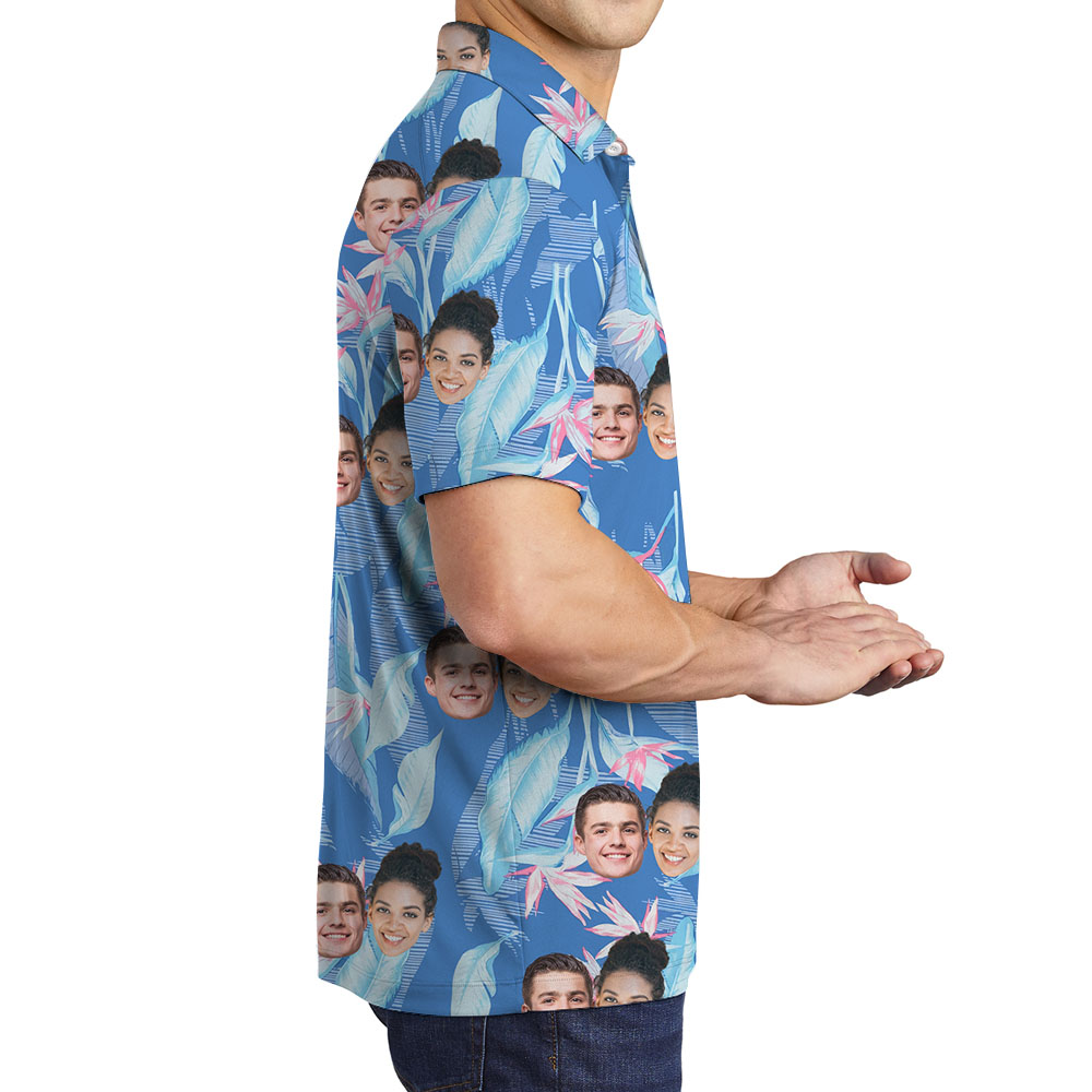 1-5 Photo Print Men's Collared Polo Shirt Blue