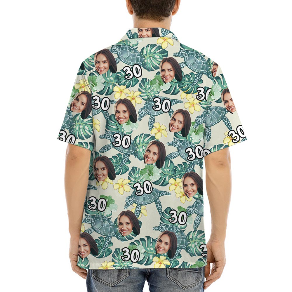 Custom Face And Age Turtle Hawaiian Shirt