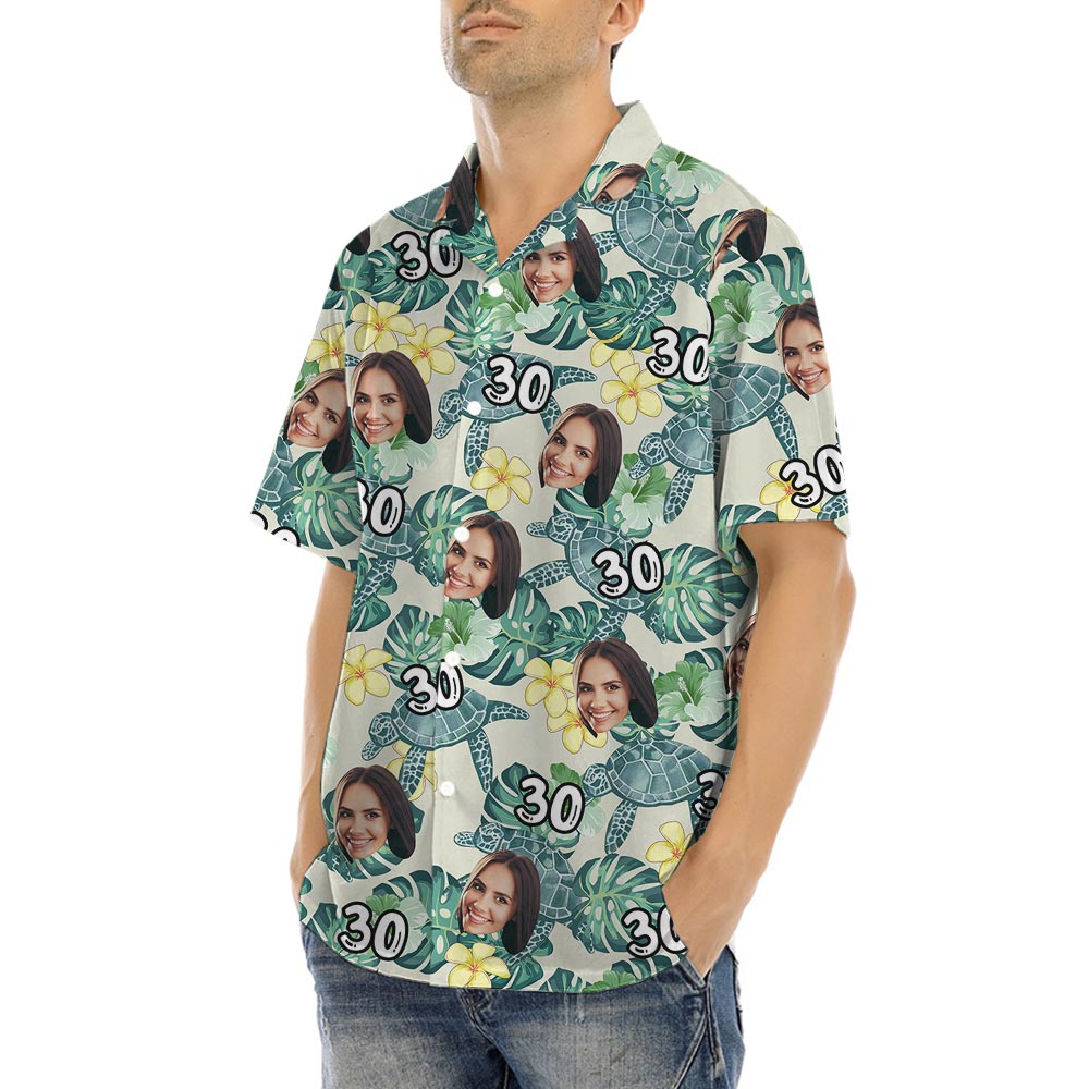 Custom Face And Age Turtle Hawaiian Shirt