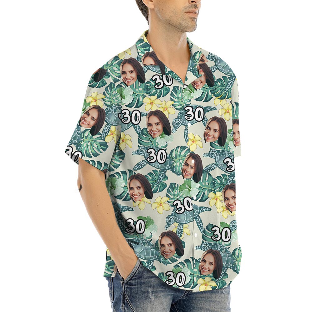 Custom Face And Age Turtle Hawaiian Shirt