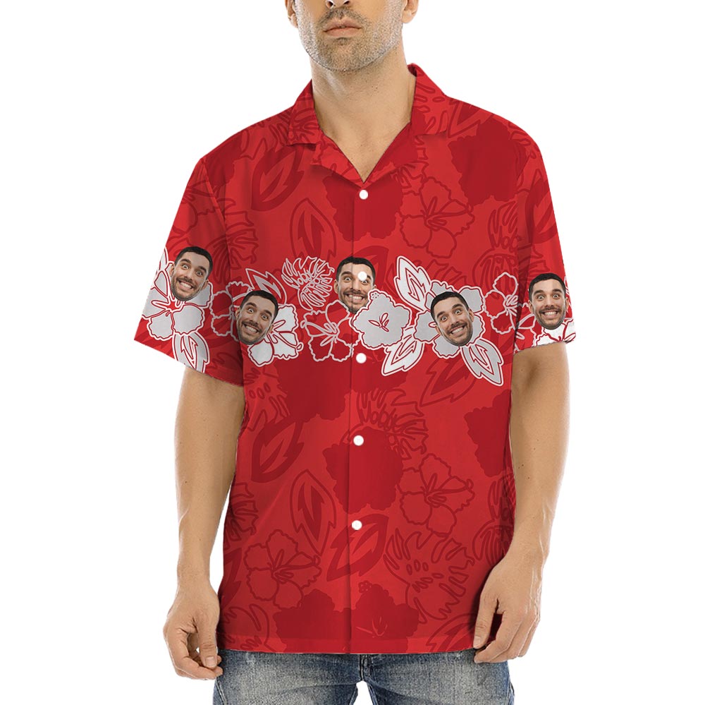 Custom Different Face Men's Tropical Button Up Shirt