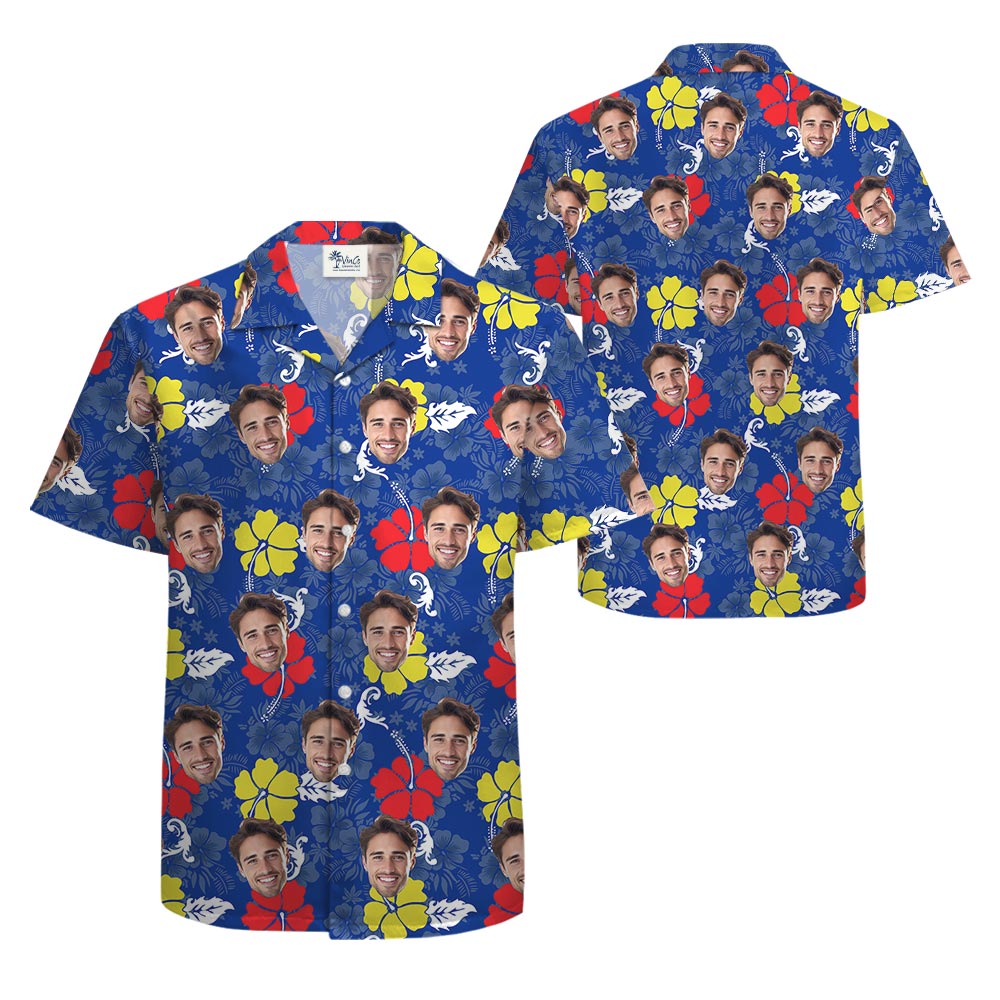 Blue Custom Tropical Shirt With 1-5 Faces For Men