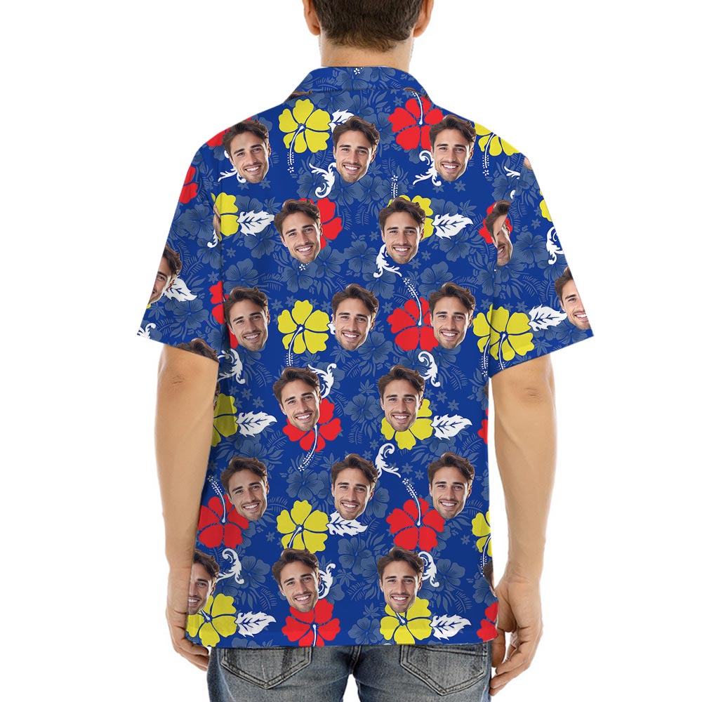 Blue Custom Tropical Shirt With 1-5 Faces For Men
