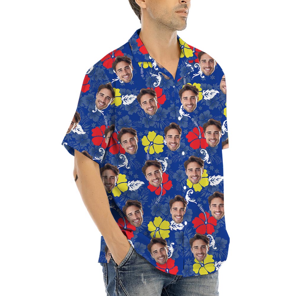 Blue Custom Tropical Shirt With 1-5 Faces For Men