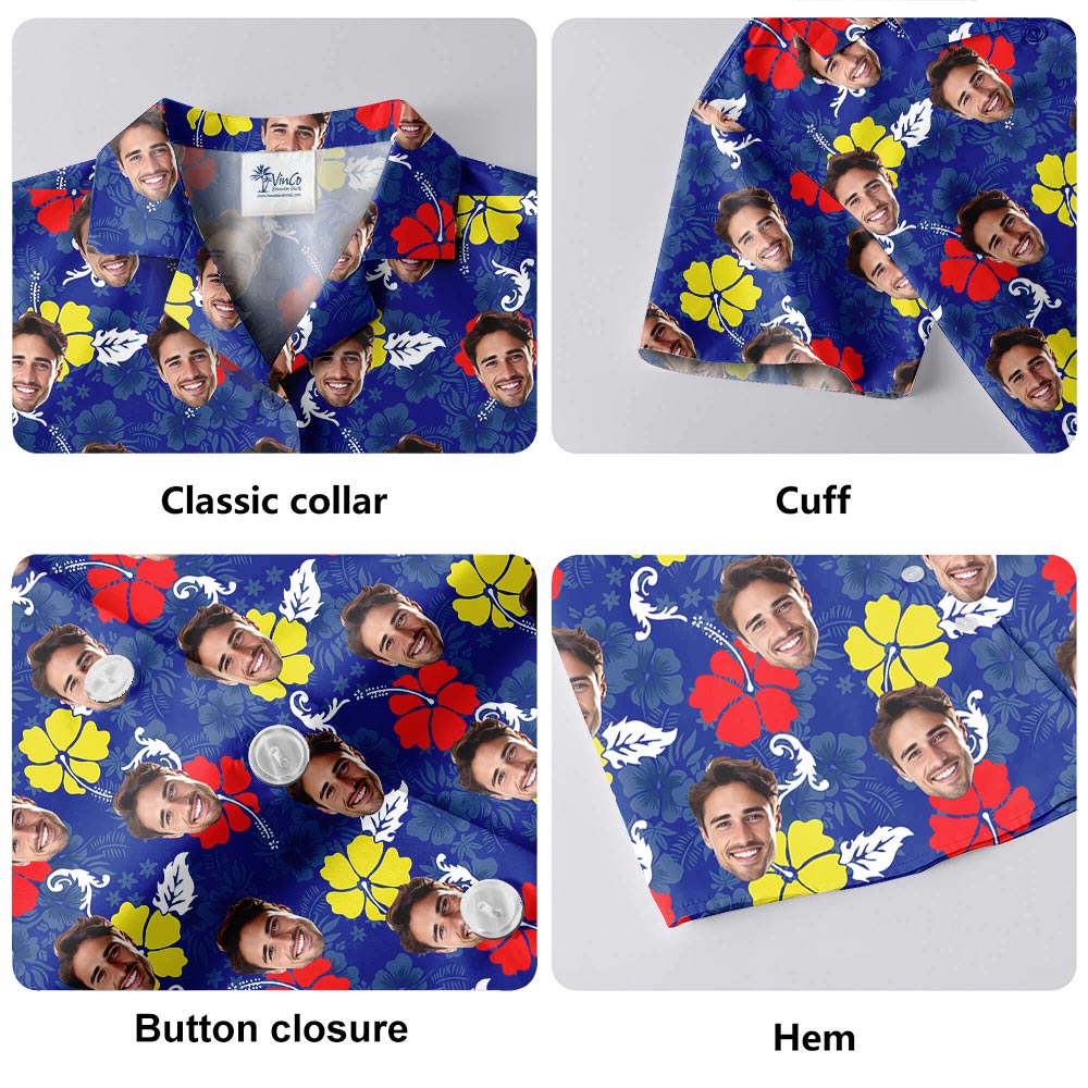 Blue Custom Tropical Shirt With 1-5 Faces For Men
