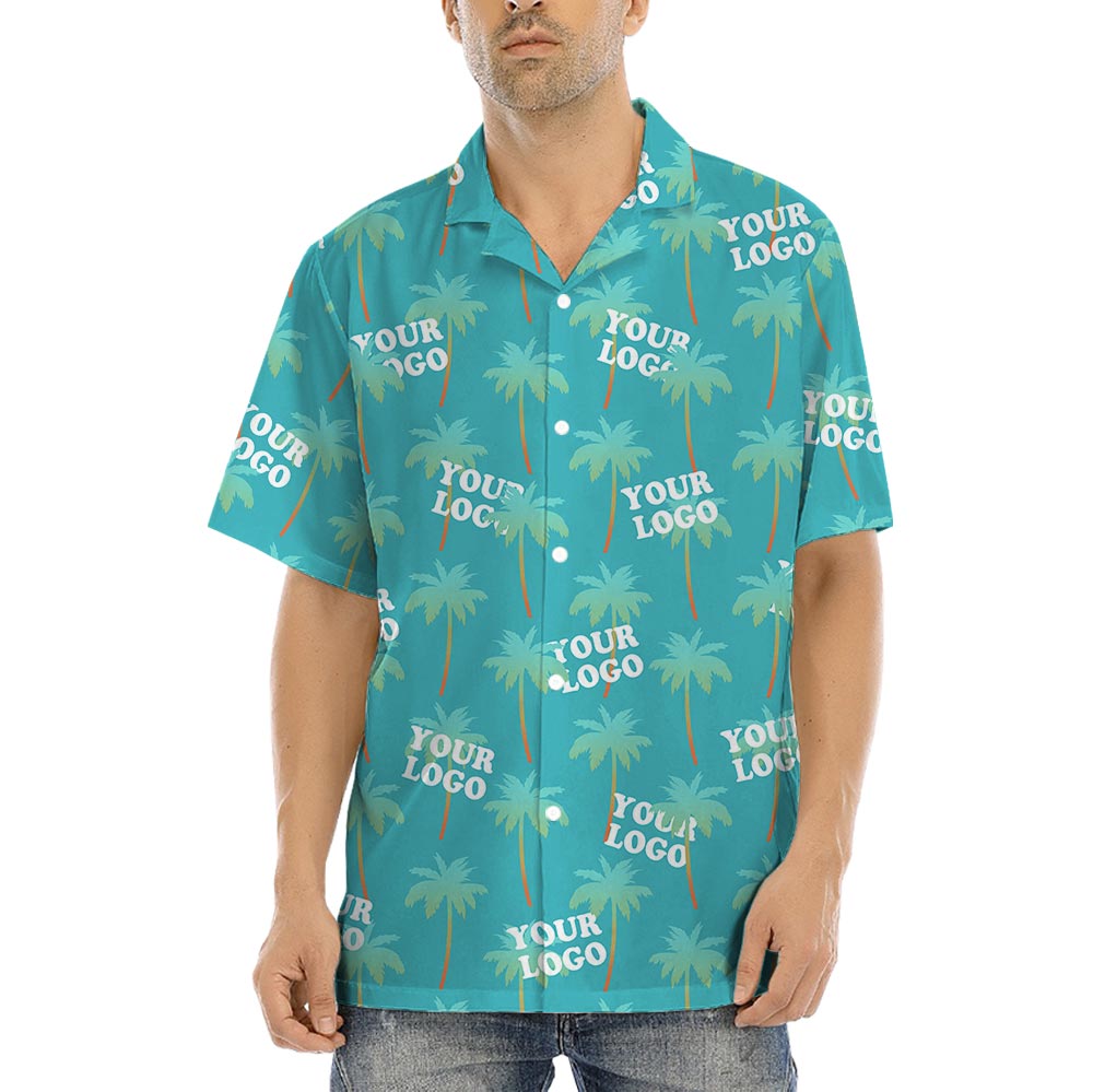 Custom Company Logo Palm Tree Blue Hawaiian Shirt - variant image 1