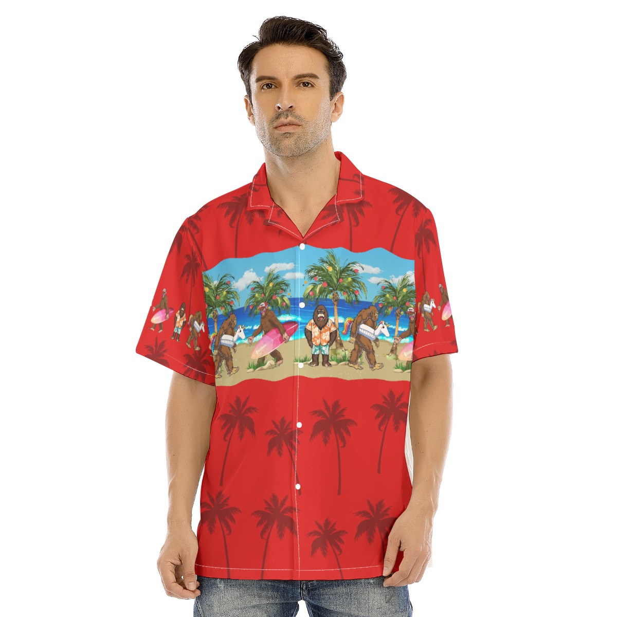 Christmas In July Sasquatch Red Hawaiian Shirt - variant image 1