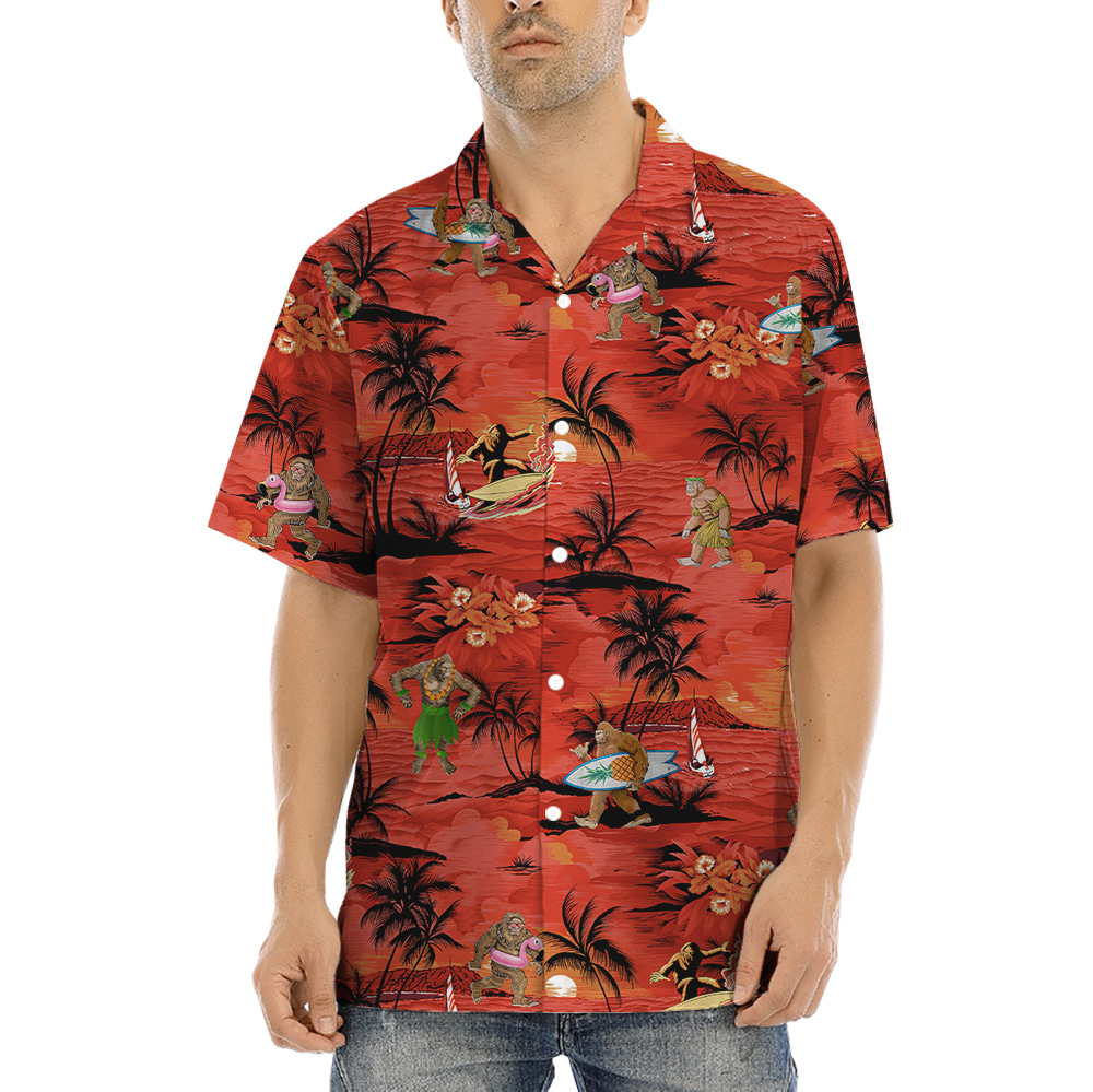 Hula Sasquatch Tropical Sunset Beach Hawaiian Shirt - variant image 1