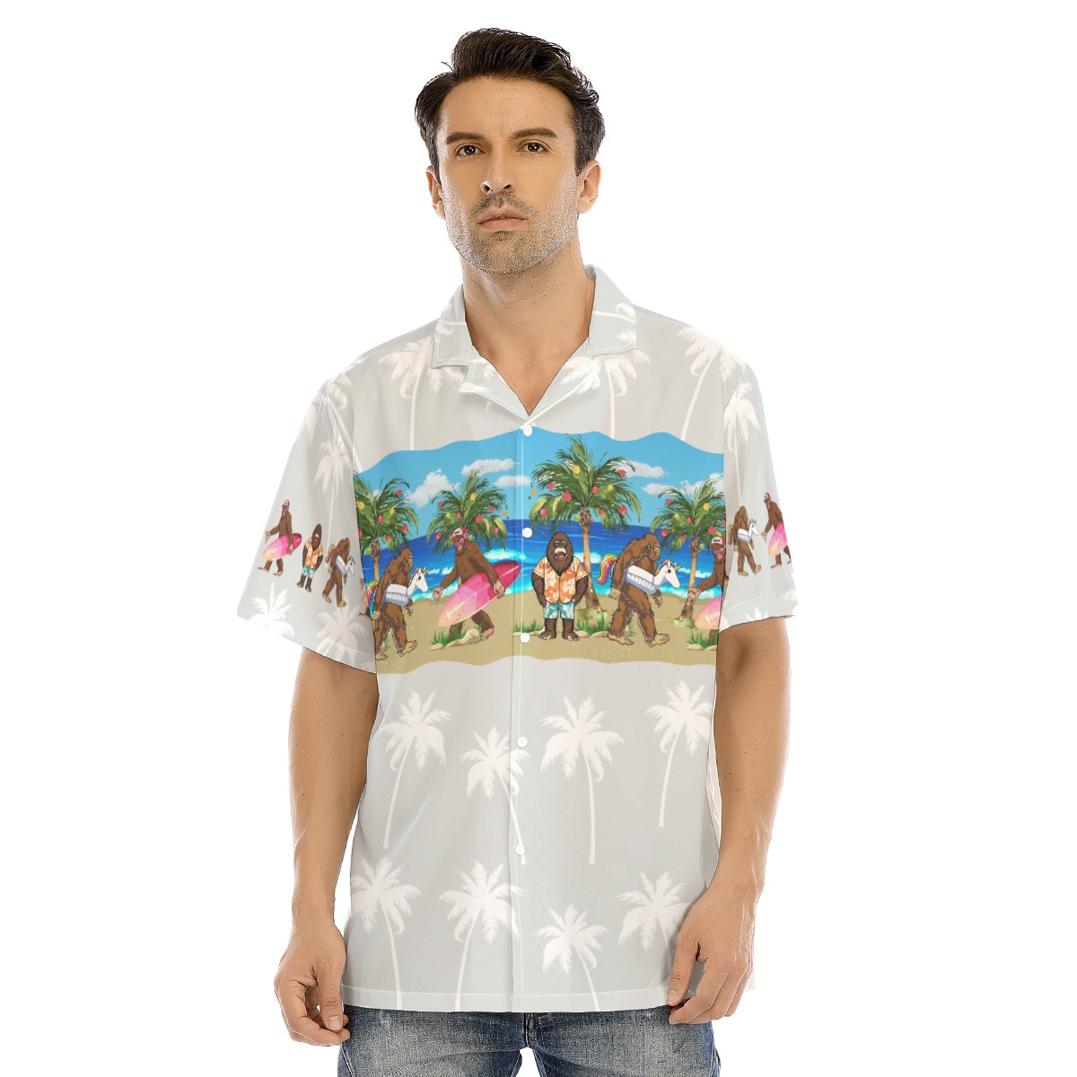 Summer Bigfoot Christmas Hawaiian Button Up Shirt - variant image 1
