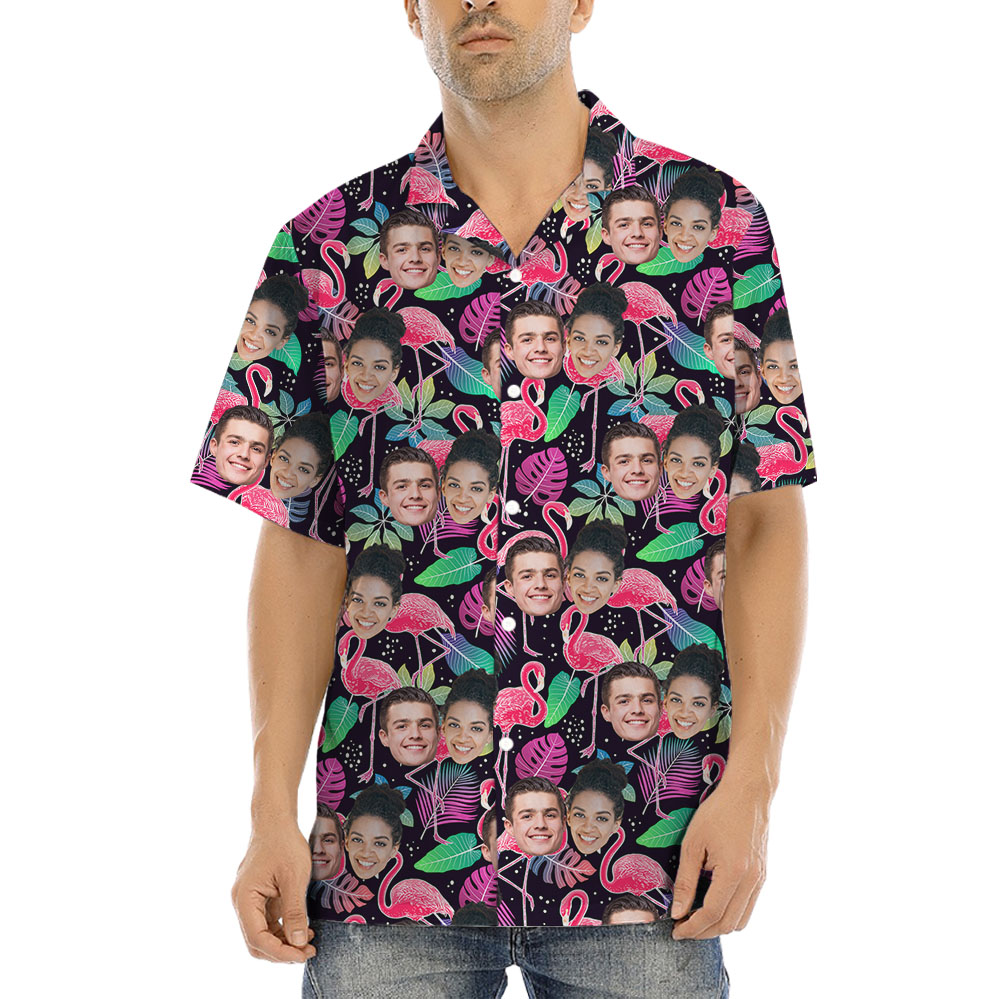Pink Flamingo Button Up Shirt With Up to 5 Faces - variant image 1