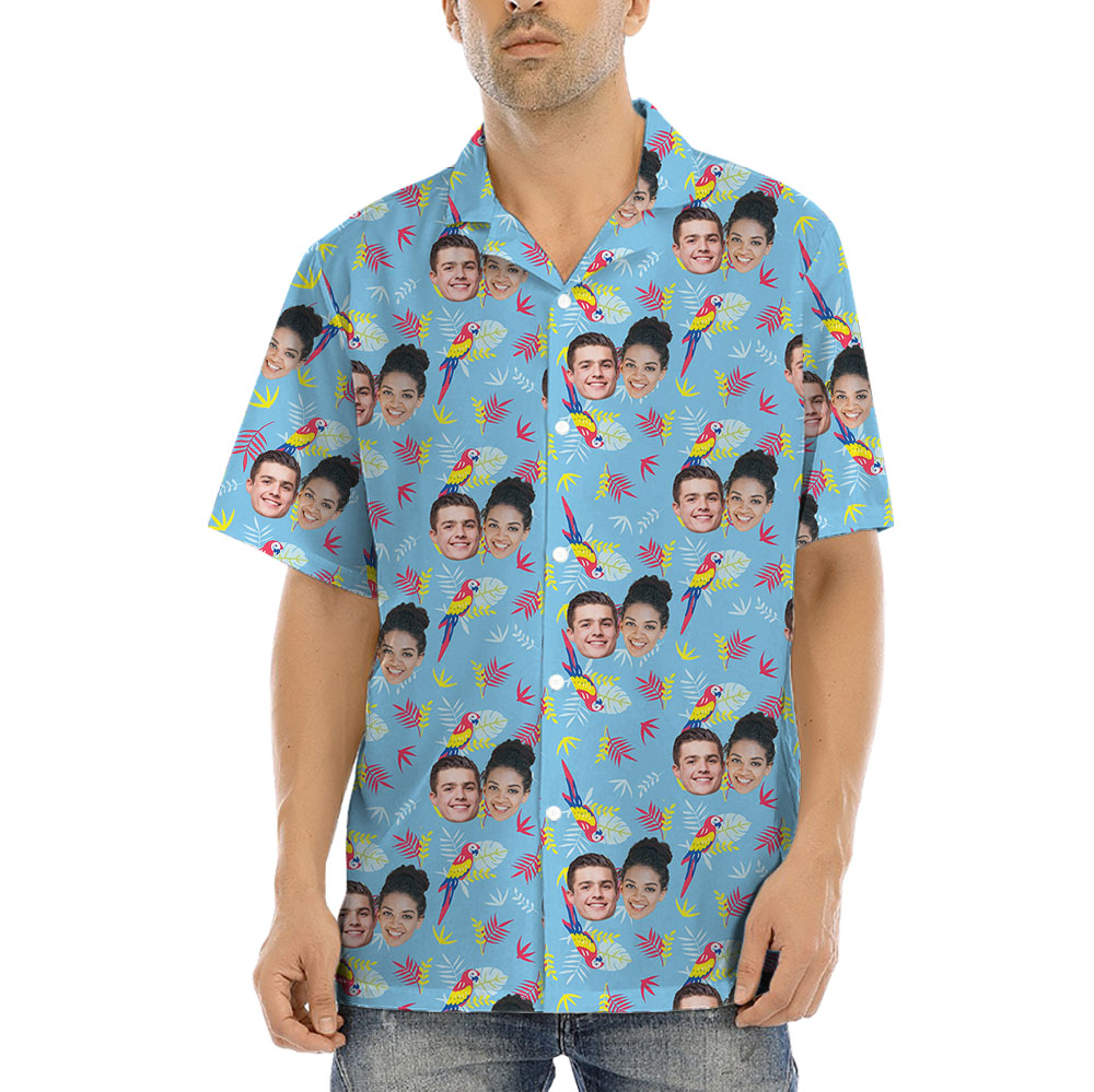 Parrot Blue Printed Hawaiian Shirts With 1-5 Faces - variant image 1