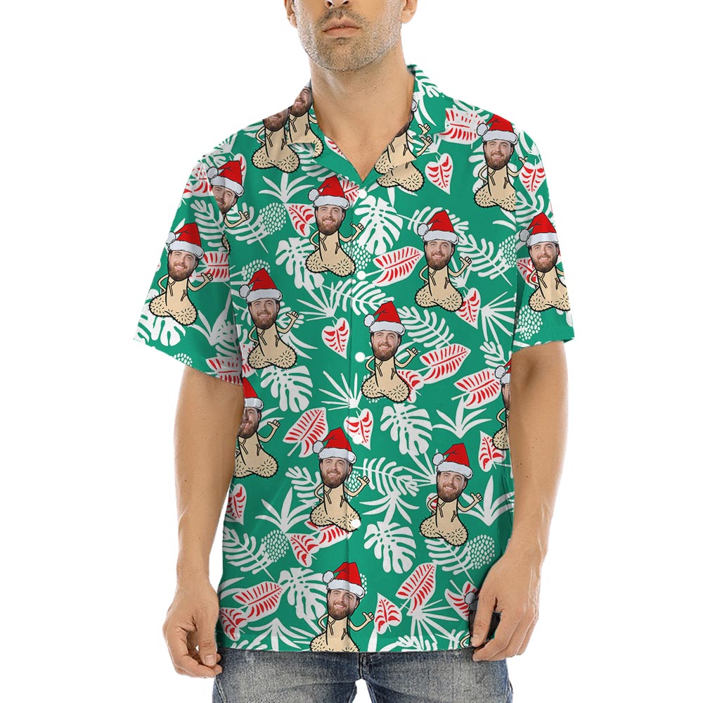 Naughty Custom Face Christmas Hawaii Shirt For Men - variant image 1
