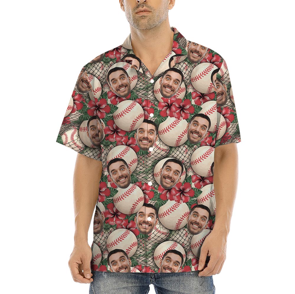 Custom Baseball Floral Hawaiian Shirt With Face - variant image 1