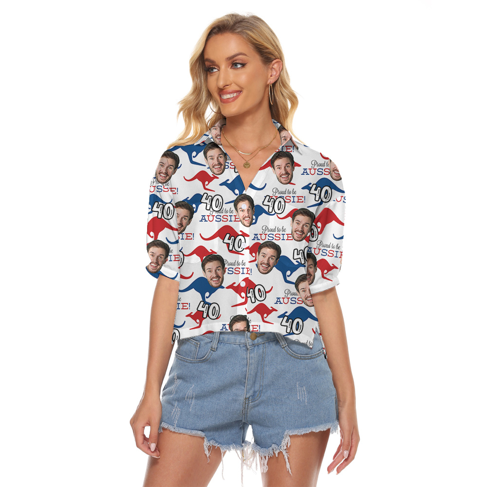 Aussie Kangaroo Hawaiian Cropped Shirt for Birthday Custom - variant image 1