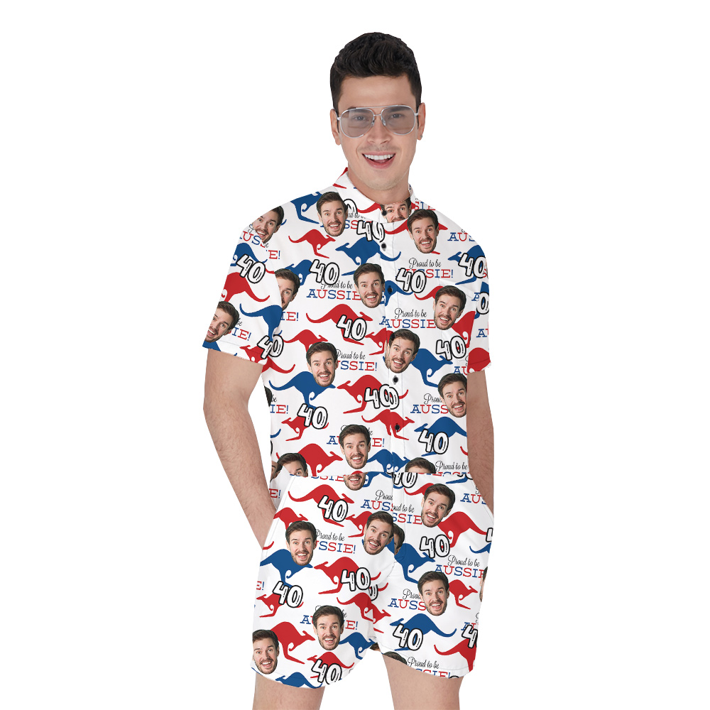Proud To Be Aussie Hawaiian Romper for Men with Custom Face and Age - variant image 1