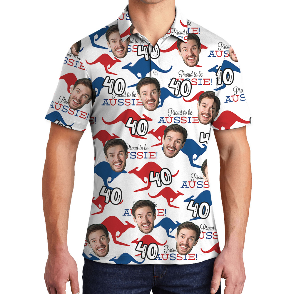 Custom Face and Age Aussie Hawaiian Polo Golf Shirt - variant image 1