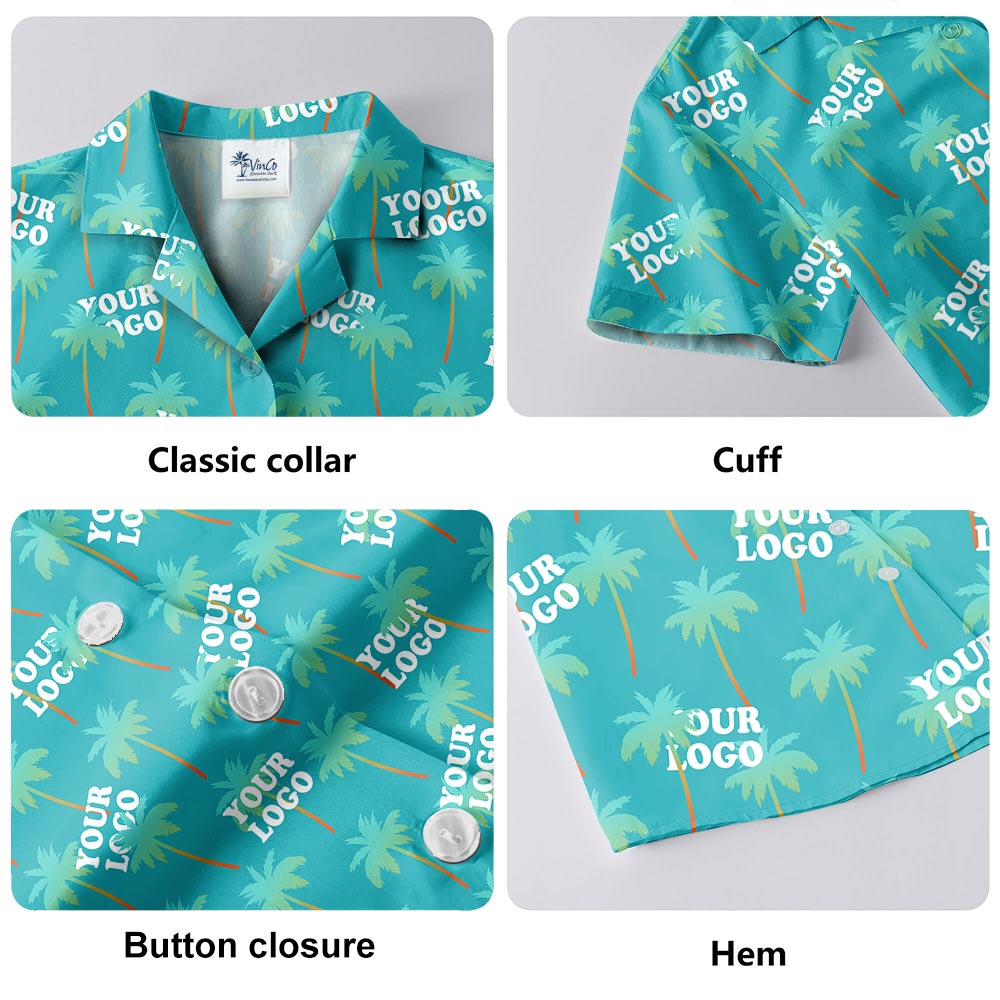 Custom Company Logo Palm Tree Blue Hawaiian Shirt