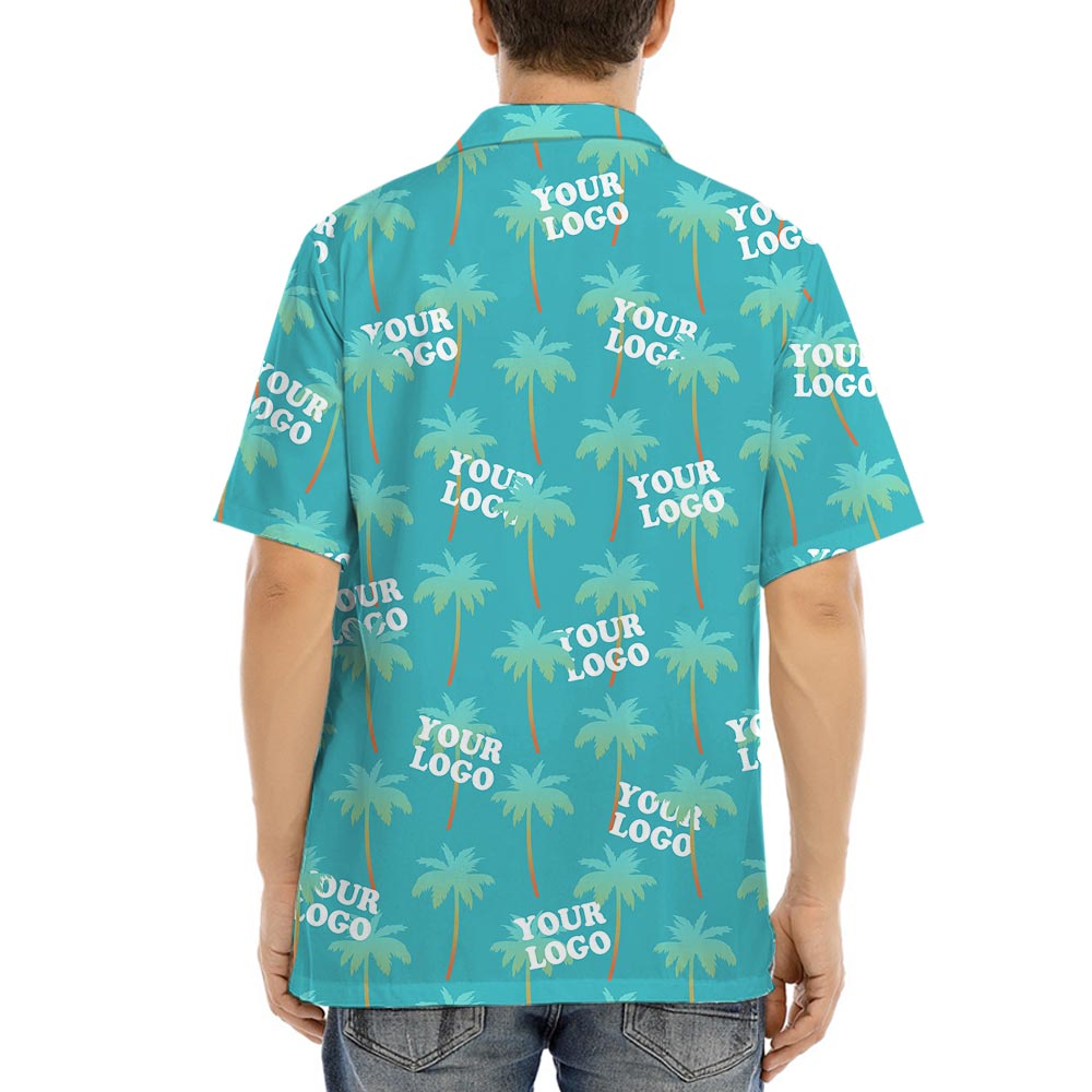 Custom Company Logo Palm Tree Blue Hawaiian Shirt
