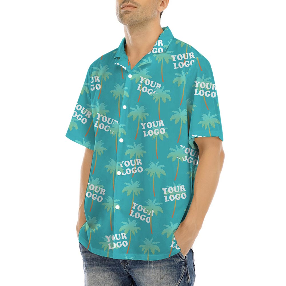 Custom Company Logo Palm Tree Blue Hawaiian Shirt