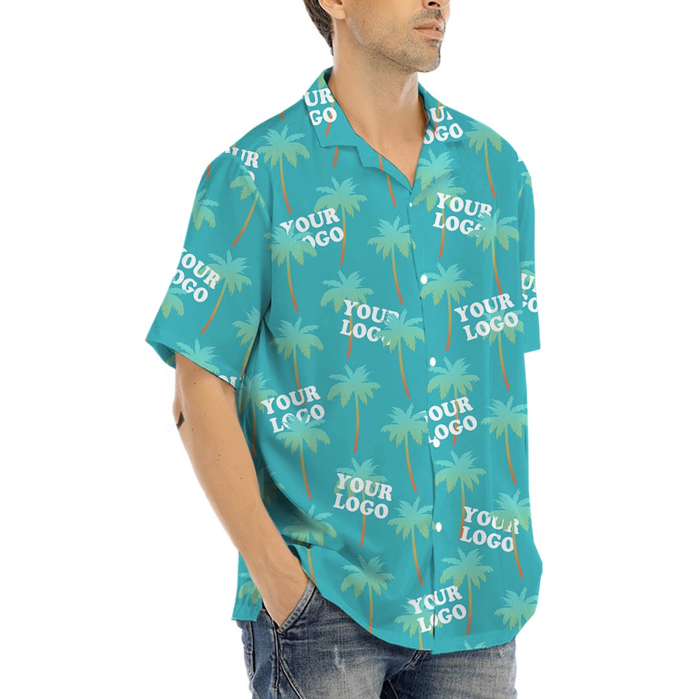Custom Company Logo Palm Tree Blue Hawaiian Shirt