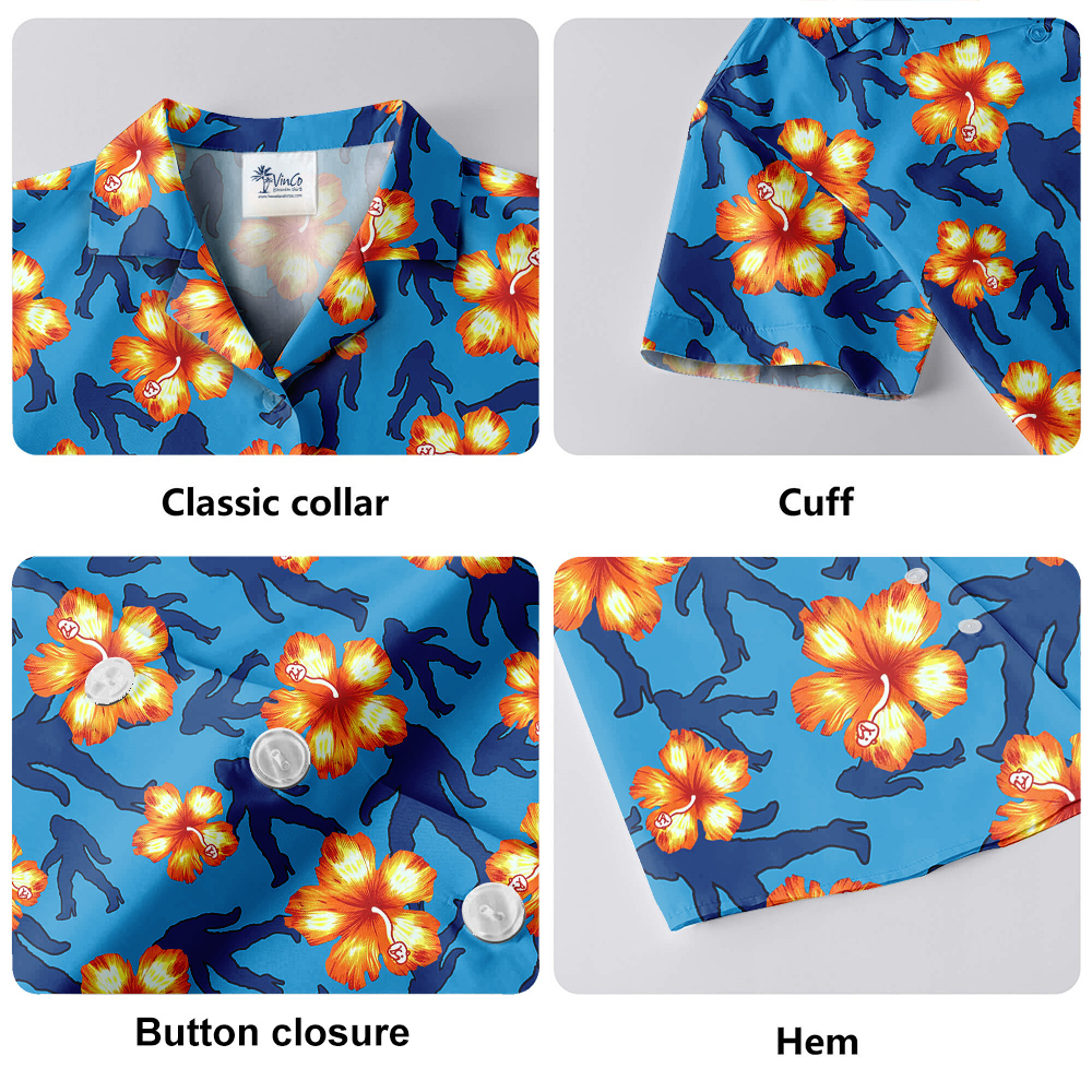 Funny Bigfoot On High Heels Blue Floral Hawaiian Shirt