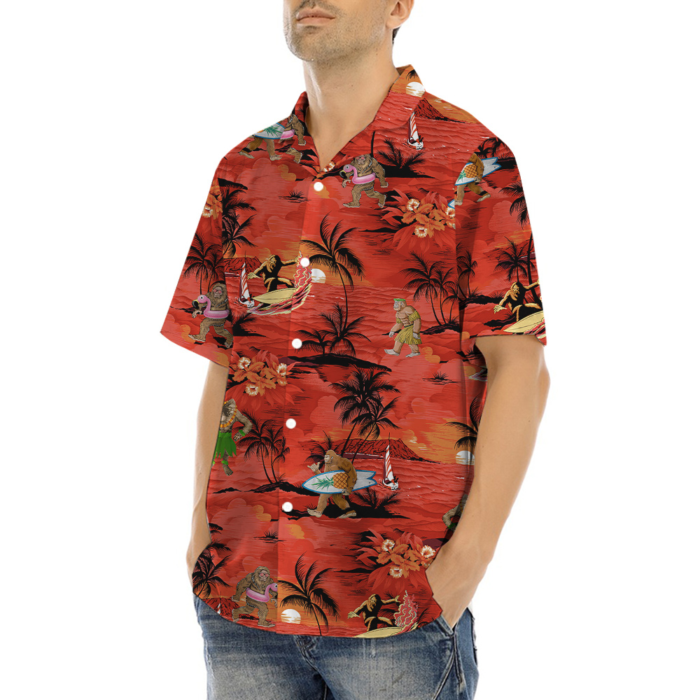 Hula Sasquatch Tropical Sunset Beach Hawaiian Shirt