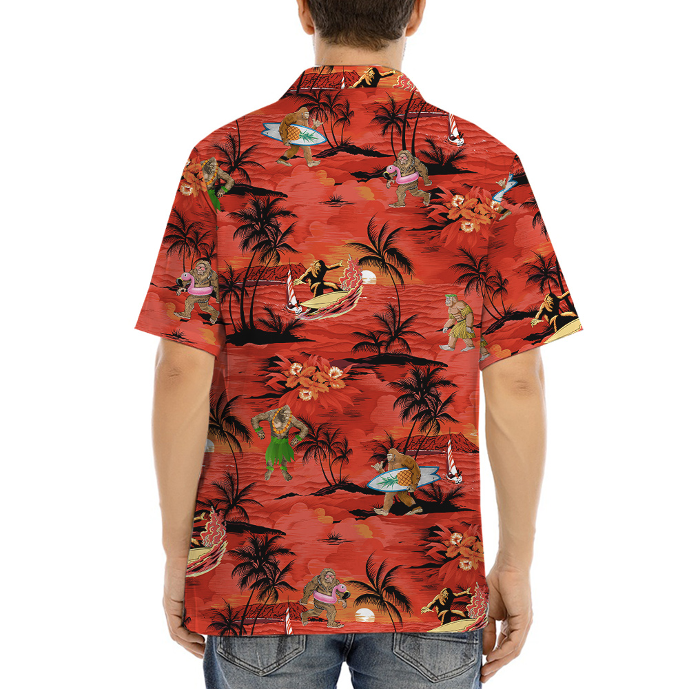 Hula Sasquatch Tropical Sunset Beach Hawaiian Shirt