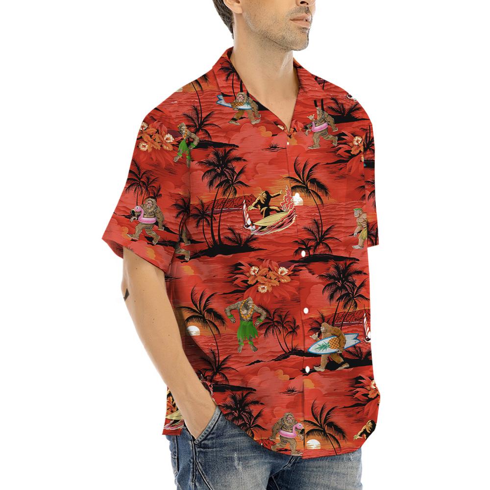 Hula Sasquatch Tropical Sunset Beach Hawaiian Shirt