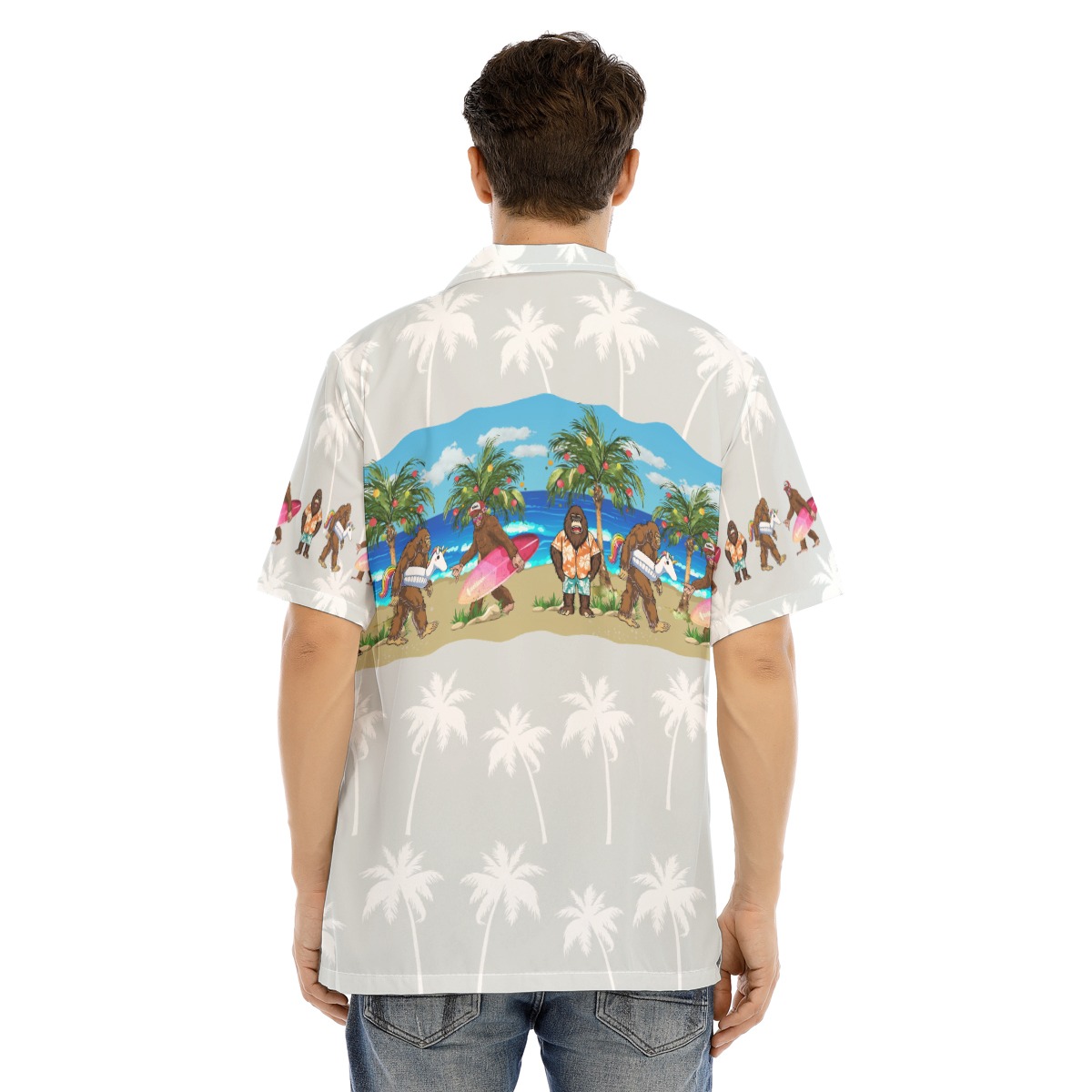 Summer Bigfoot Christmas Hawaiian Button Up Shirt