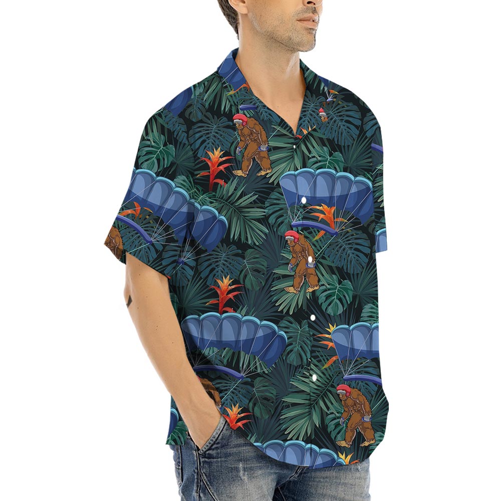 Funny Bigfoot Skydiving Hawaiian Shirt For Men