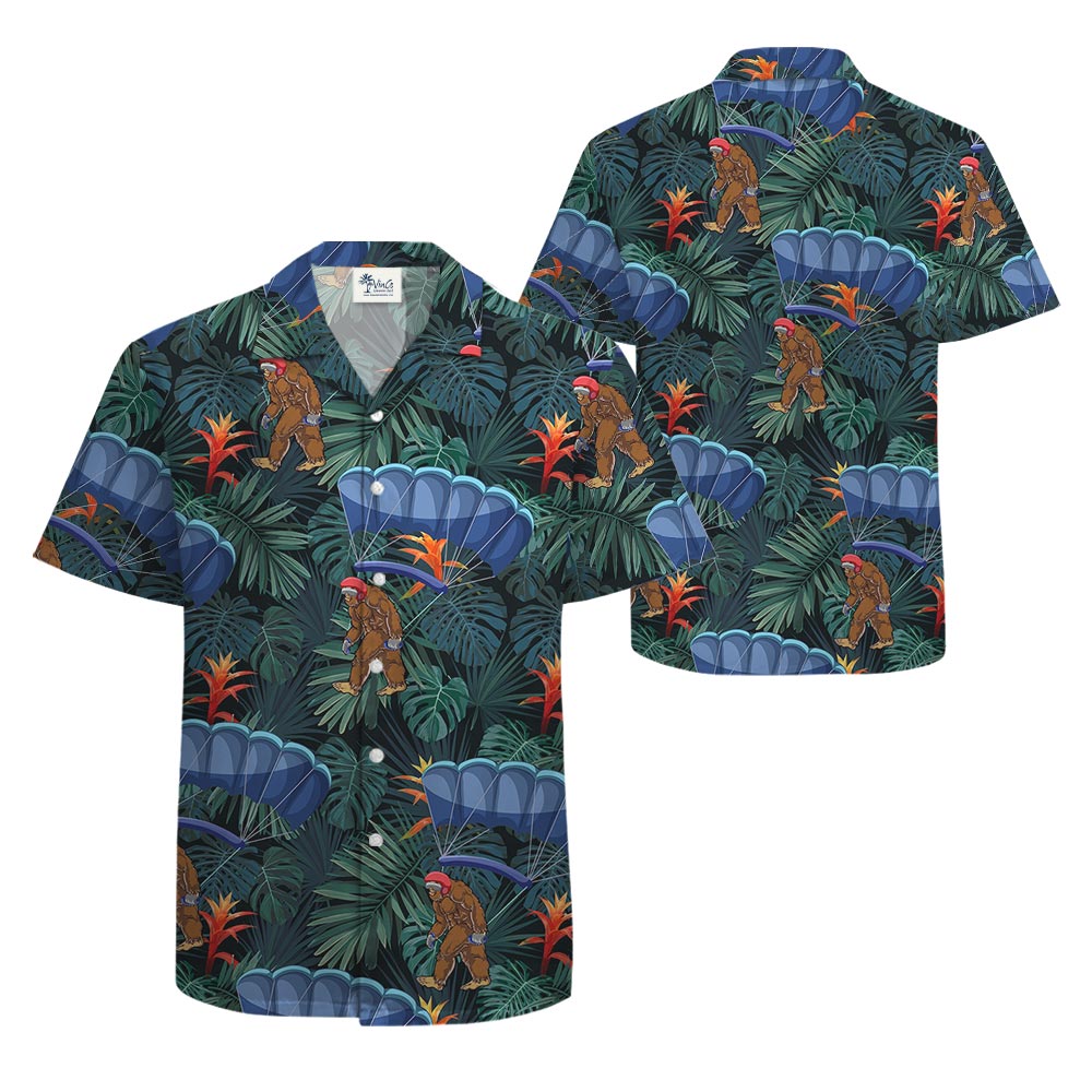 Funny Bigfoot Skydiving Hawaiian Shirt For Men