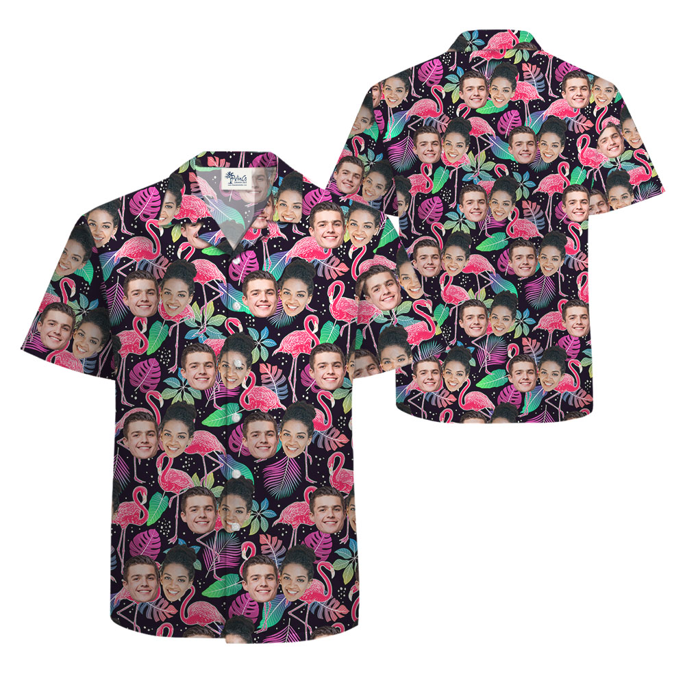 Pink Flamingo Button Up Shirt With Up to 5 Faces