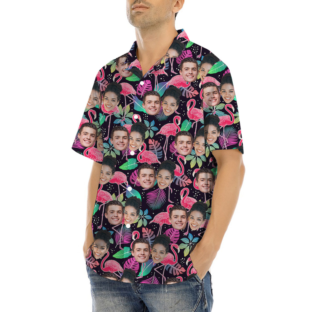 Pink Flamingo Button Up Shirt With Up to 5 Faces