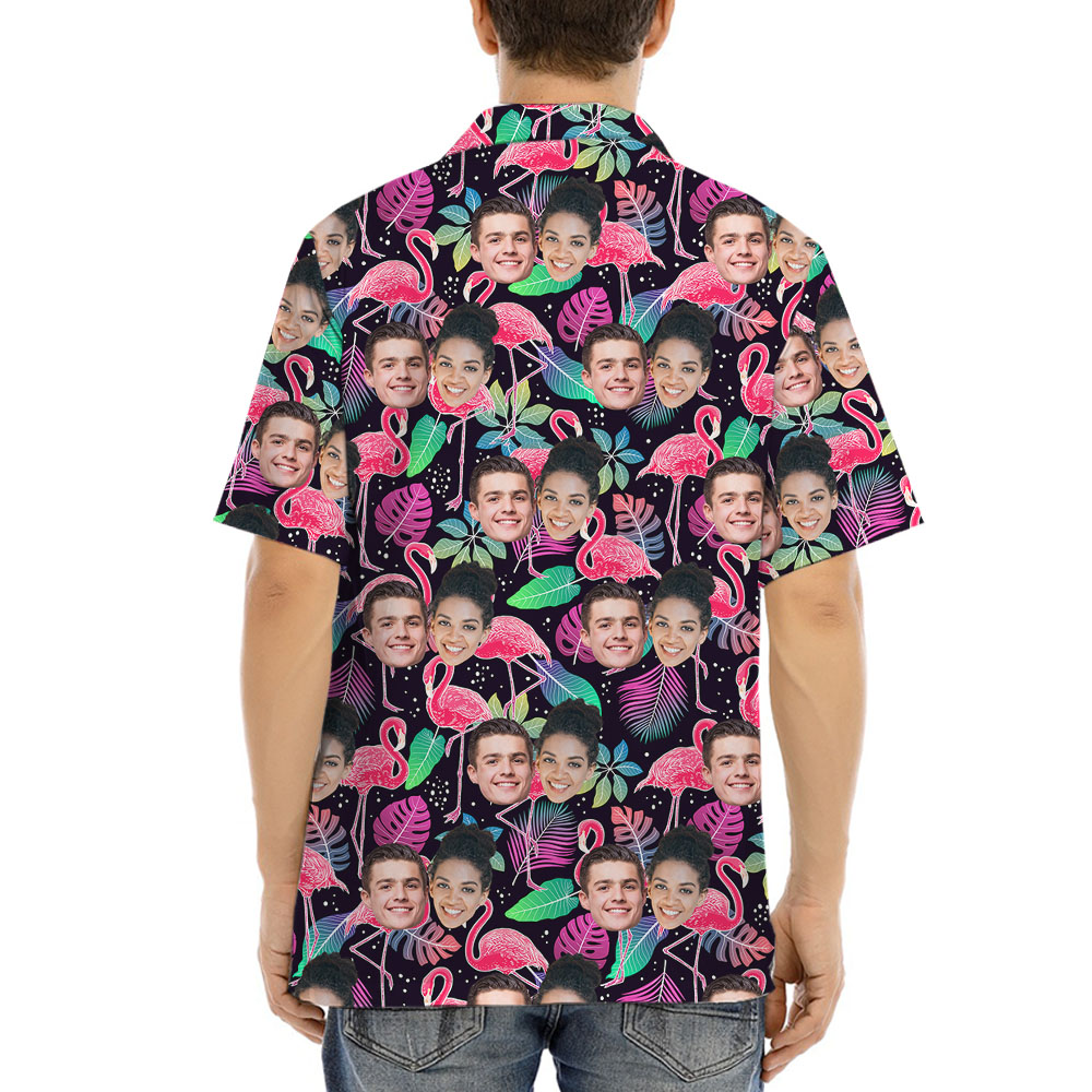 Pink Flamingo Button Up Shirt With Up to 5 Faces