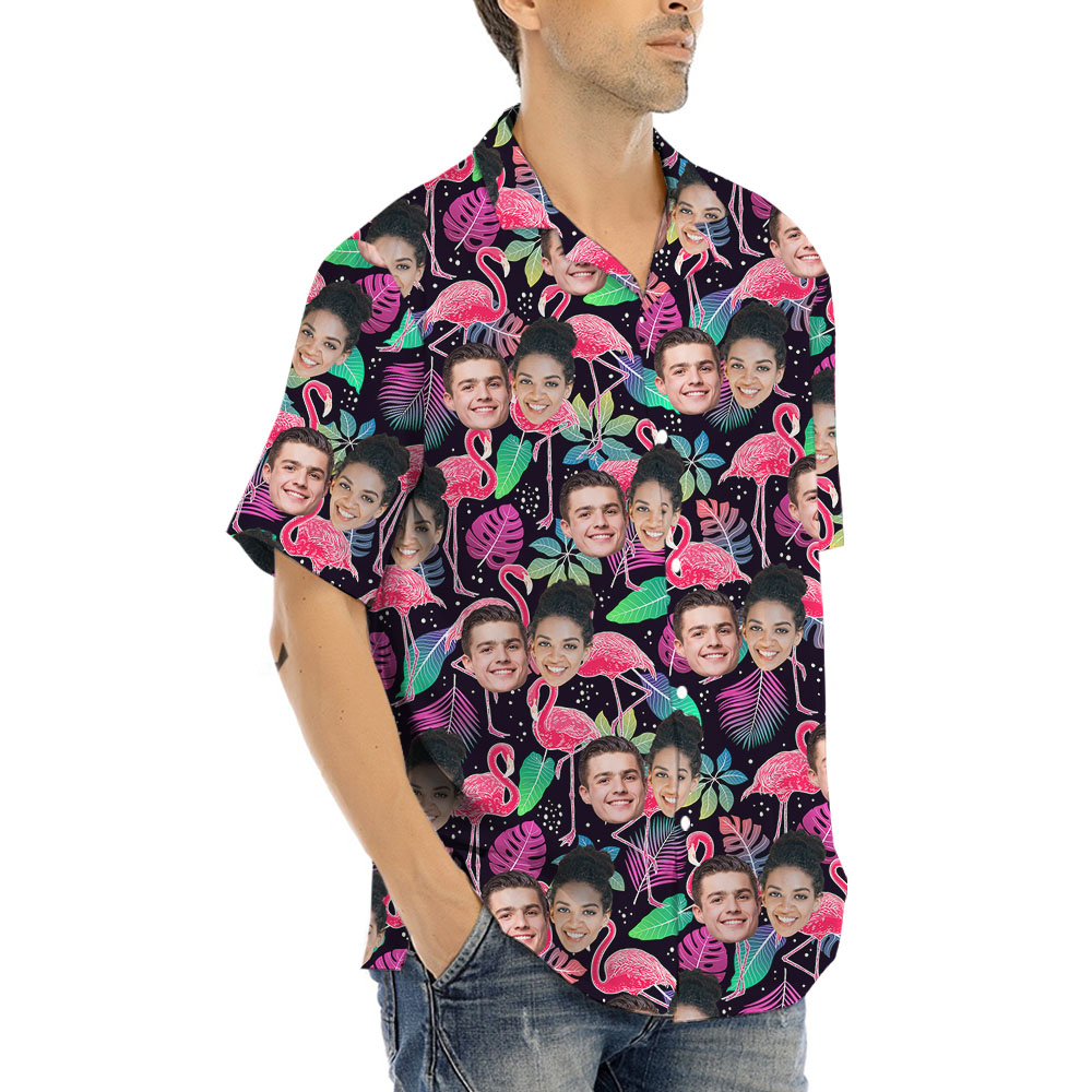 Pink Flamingo Button Up Shirt With Up to 5 Faces