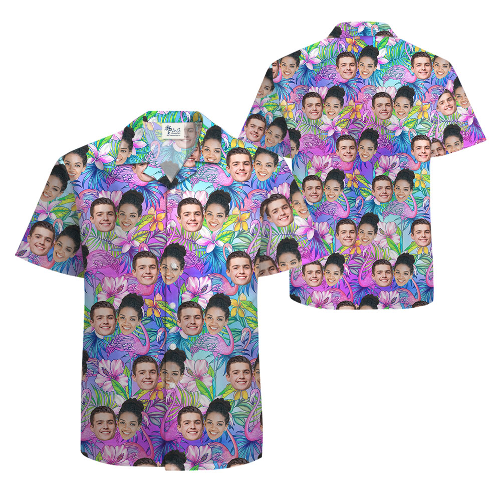 Unique Floral Hawaiian Shirt With 1-5 Faces On It