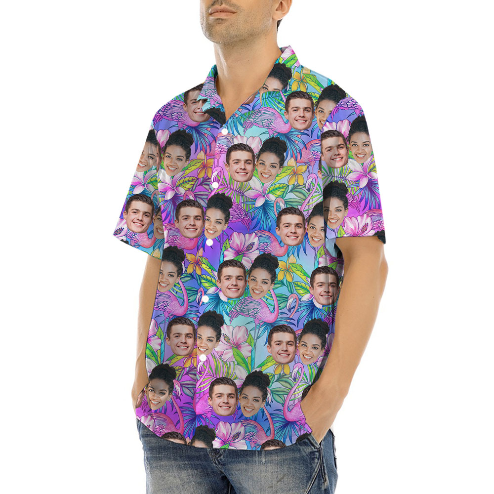 Unique Floral Hawaiian Shirt With 1-5 Faces On It