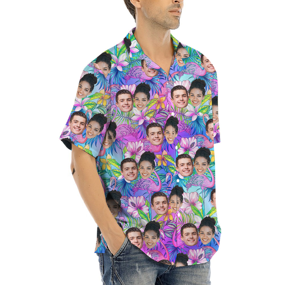 Unique Floral Hawaiian Shirt With 1-5 Faces On It