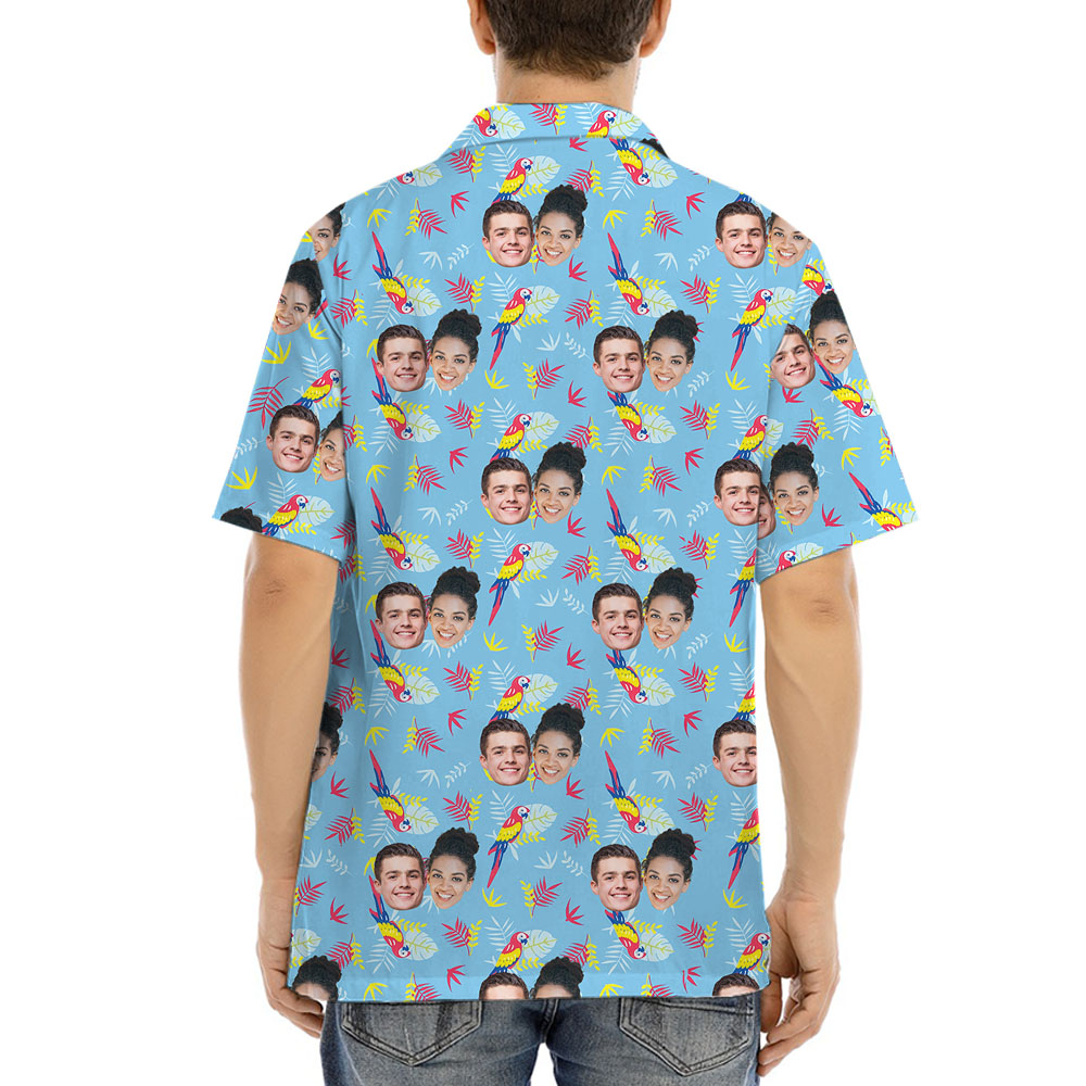 Parrot Blue Printed Hawaiian Shirts With 1-5 Faces