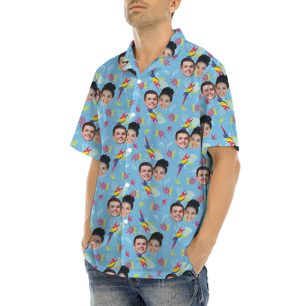 Parrot Blue Printed Hawaiian Shirts With 1-5 Faces