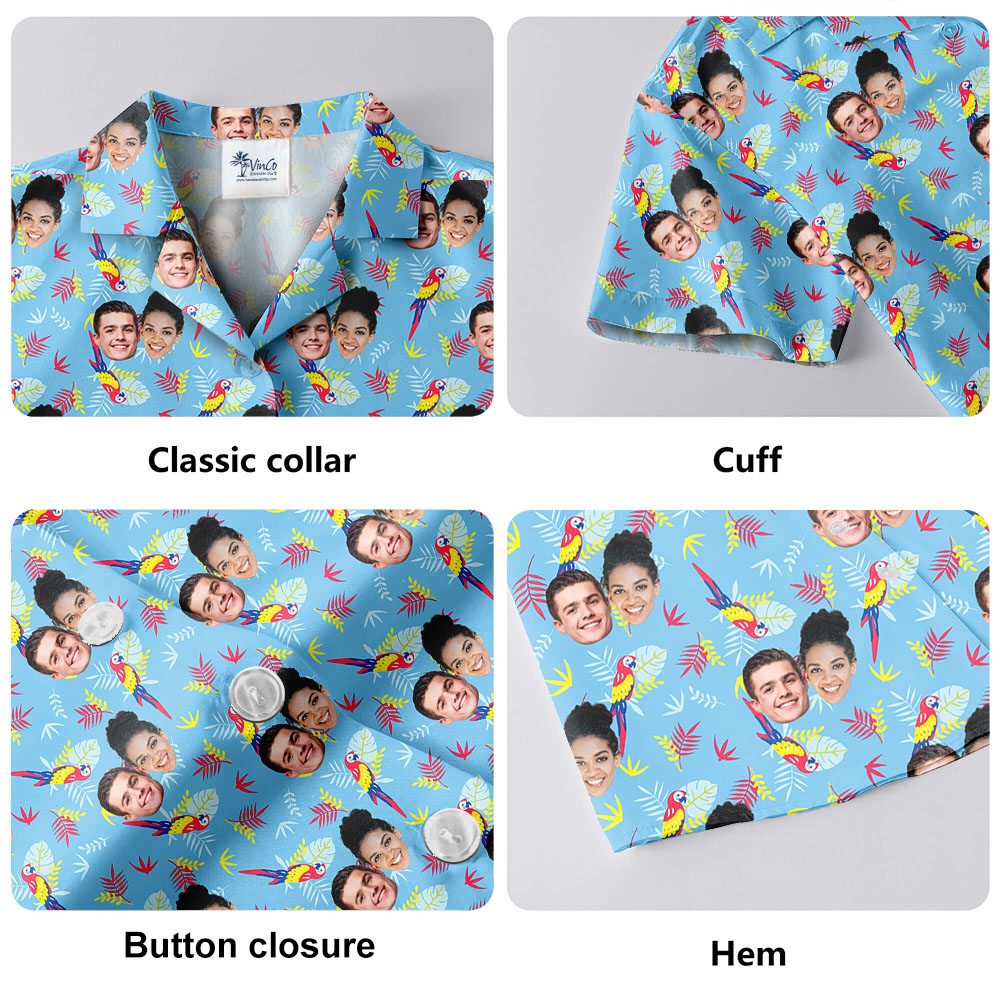 Parrot Blue Printed Hawaiian Shirts With 1-5 Faces