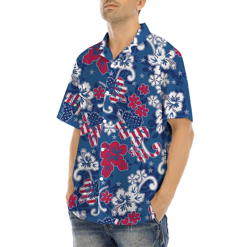 Red White Blue Tropical Shirt American Flag
