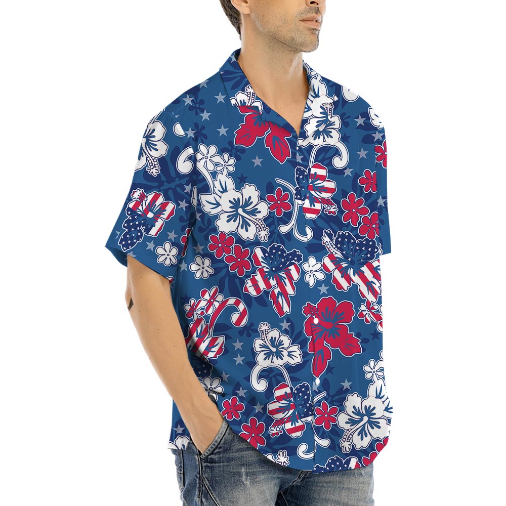 Red White Blue Tropical Shirt American Flag