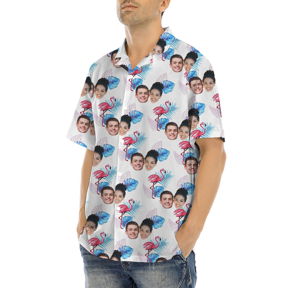 Custom 1-5 Faces Flamingo Hawaiian Shirt Mens