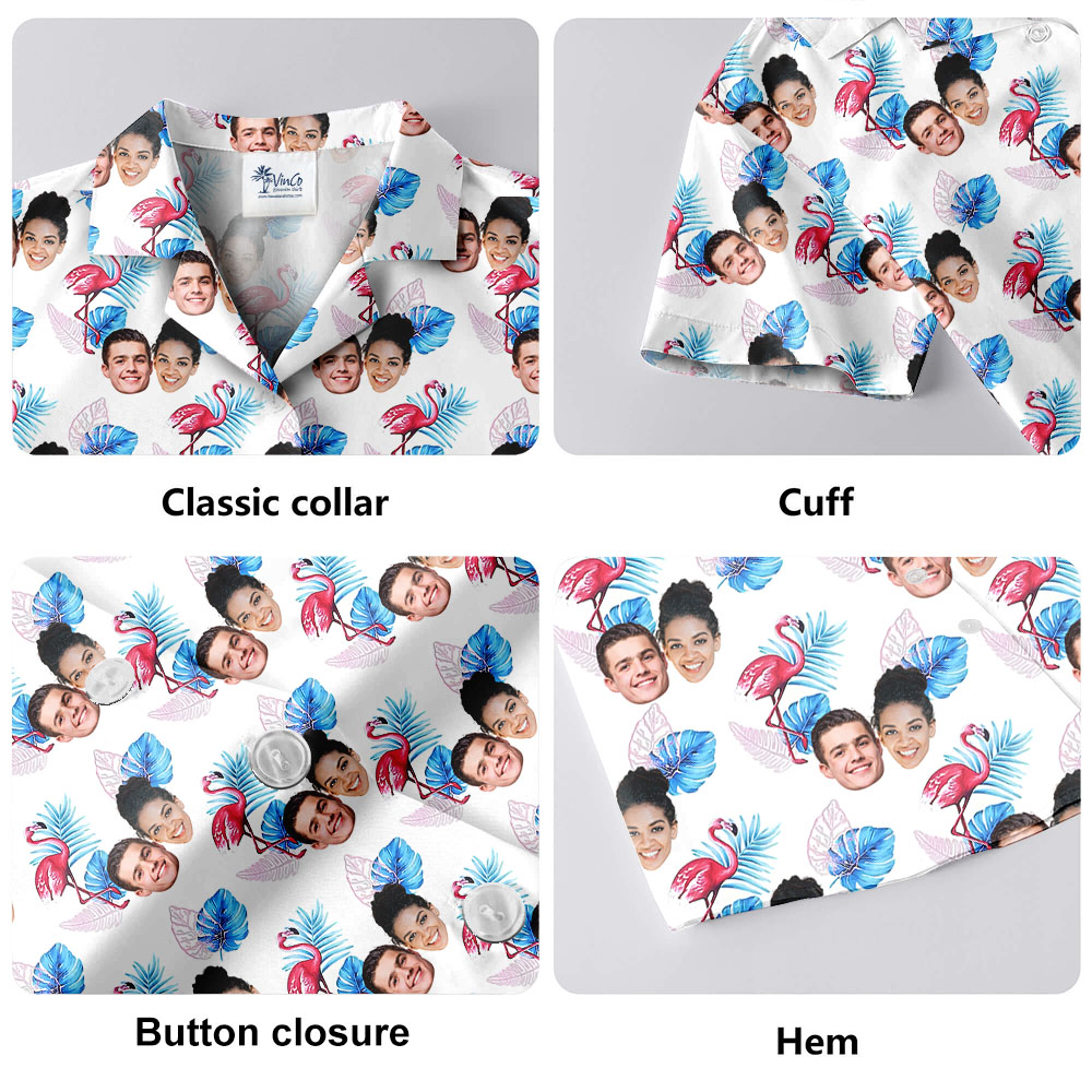 Custom 1-5 Faces Flamingo Hawaiian Shirt Mens