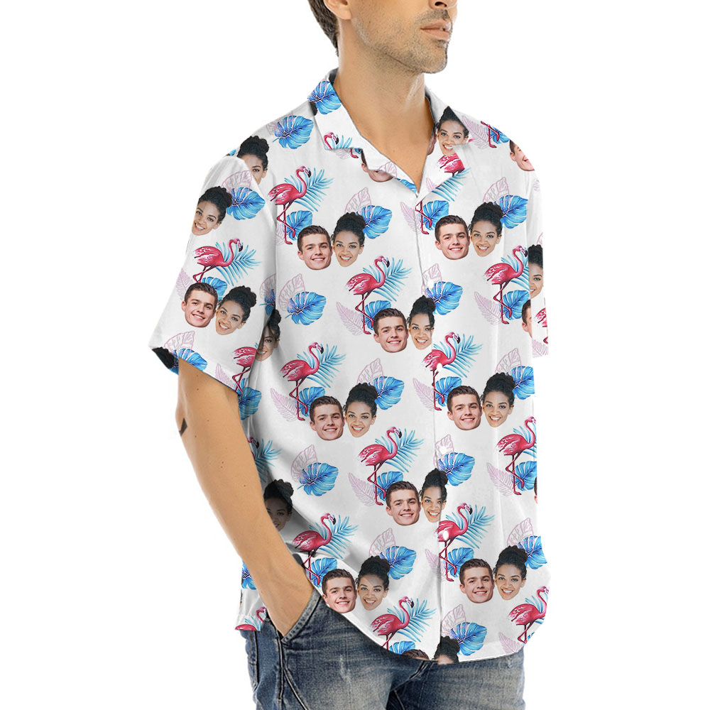 Custom 1-5 Faces Flamingo Hawaiian Shirt Mens