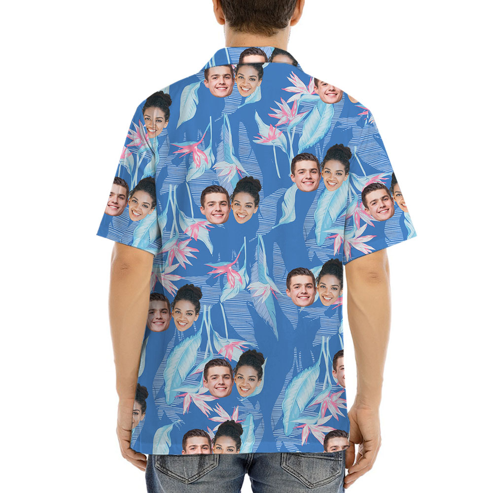 Blue Male Hawaiian Shirts With 1-5 Faces On Them