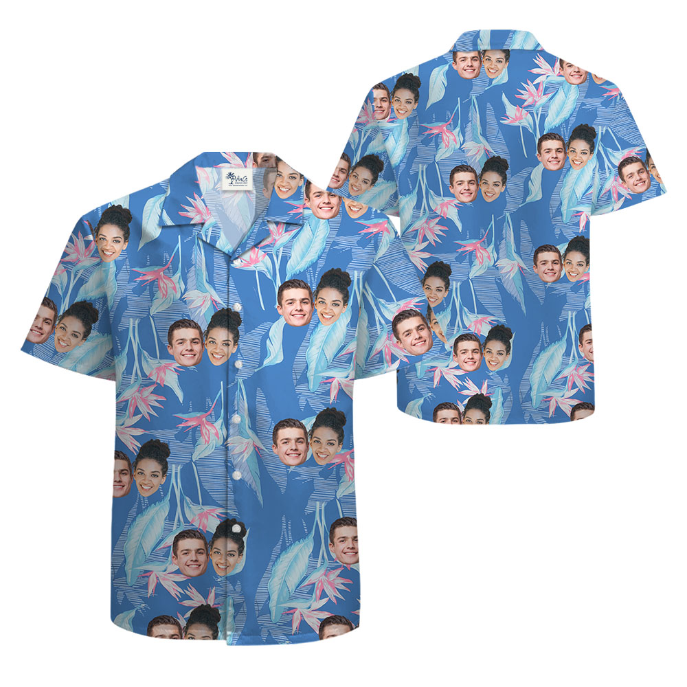 Blue Male Hawaiian Shirts With 1-5 Faces On Them
