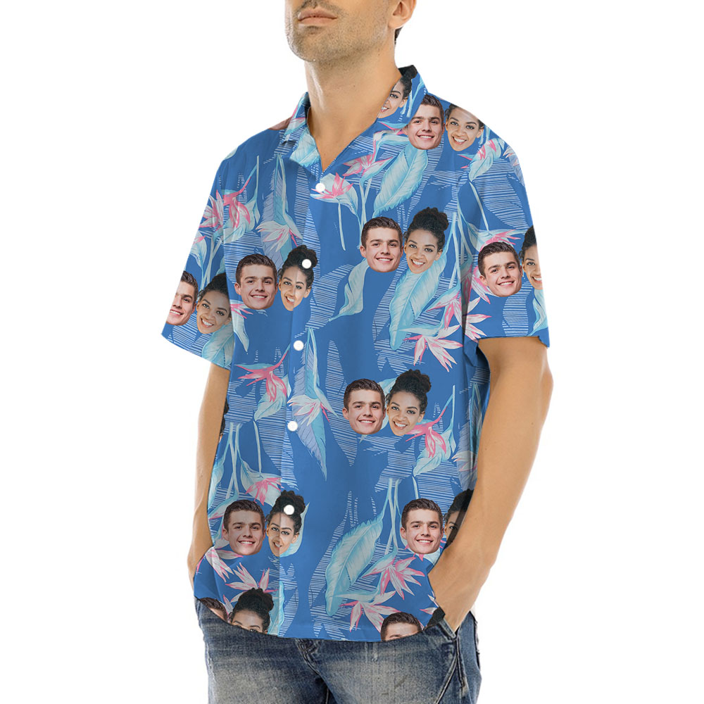 Blue Male Hawaiian Shirts With 1-5 Faces On Them